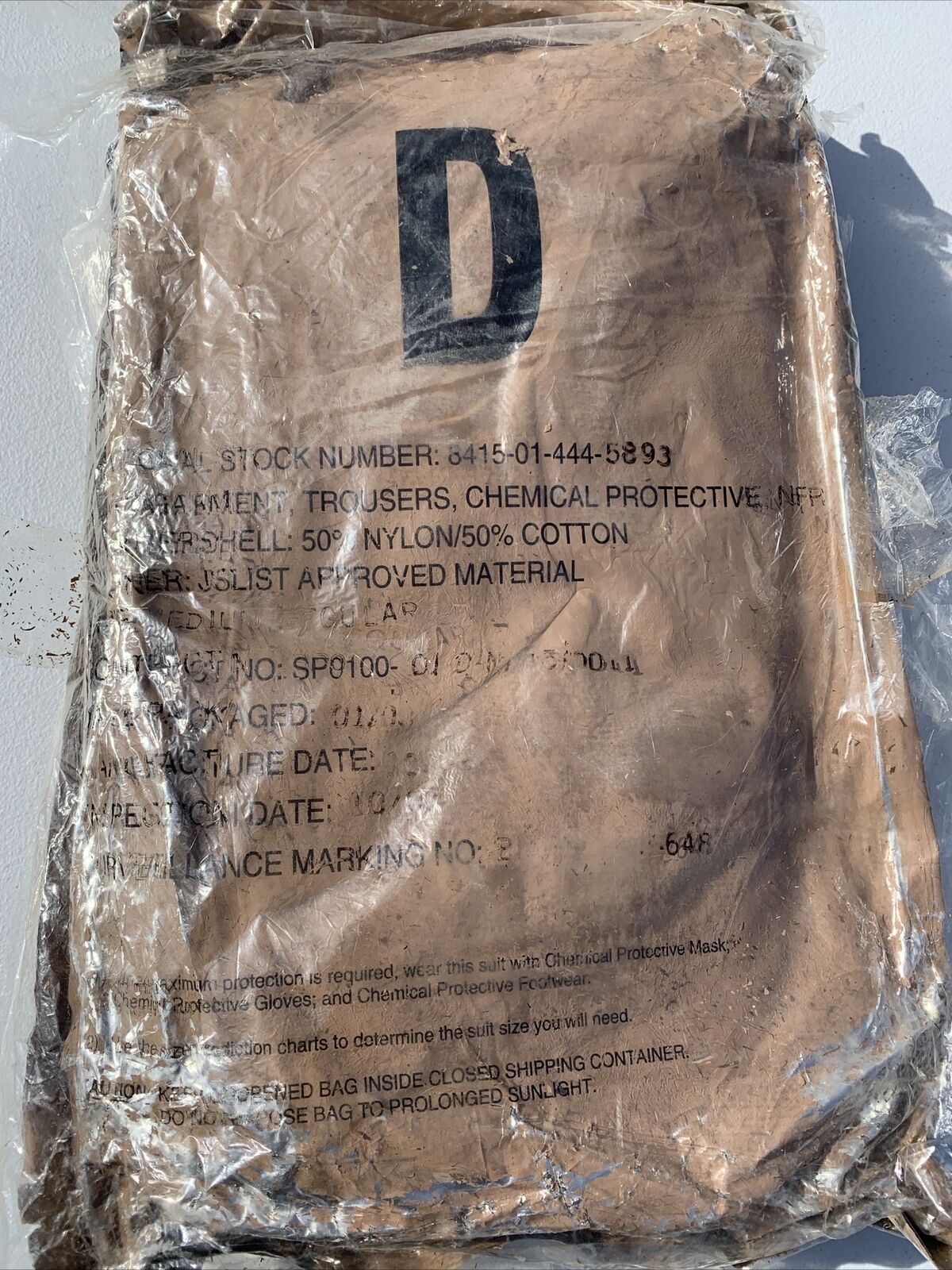 Military Overgarment Chemical Protective Trousers Medium/regular Sealed