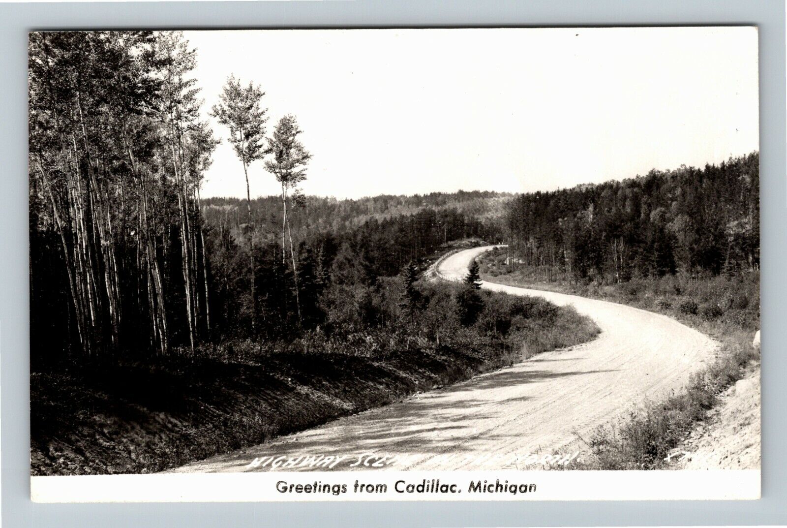RPPC Cadillac MI-Michigan, Scenic Greetings, Highway Scene Vintage Postcard