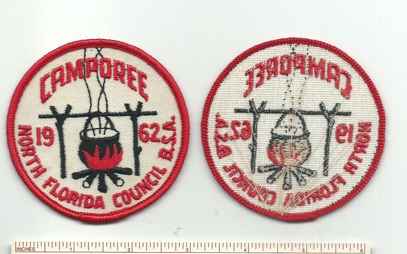 DX SCOUT BSA 1962 NORTH FLORIDA COUNCIL CAMPOREE PATCH KETTLE ON CAMPFIRE FL 