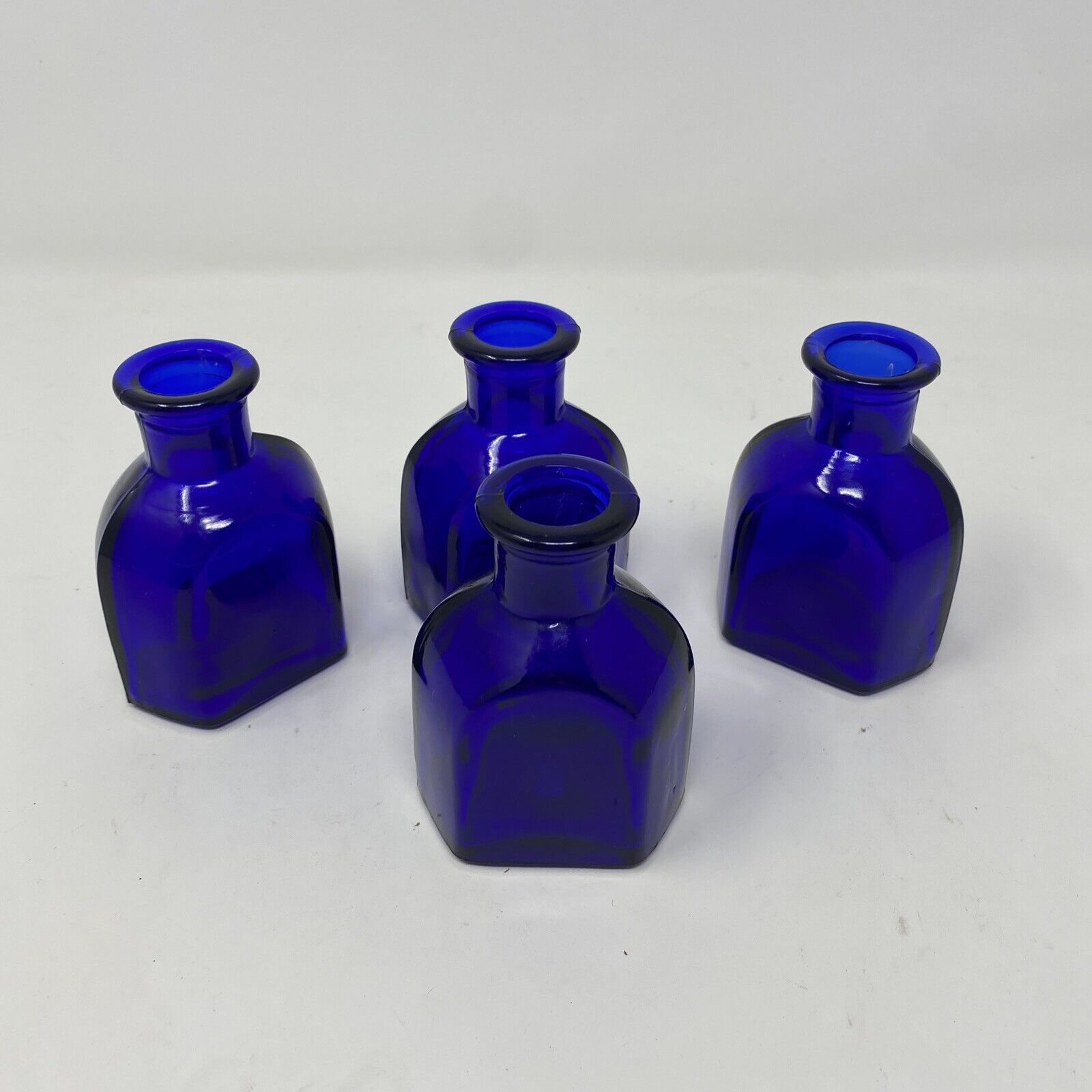 (4) Vintage Cobalt Blue 6 Sided Bottles