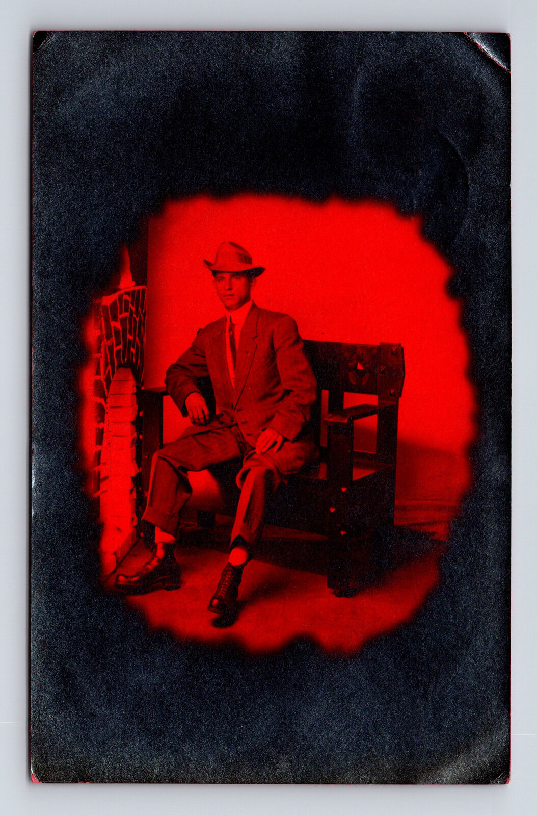 c1911 Red Tinted RPPC Portrait of Man in Suit & Hat Clio Michigan MI Postcard