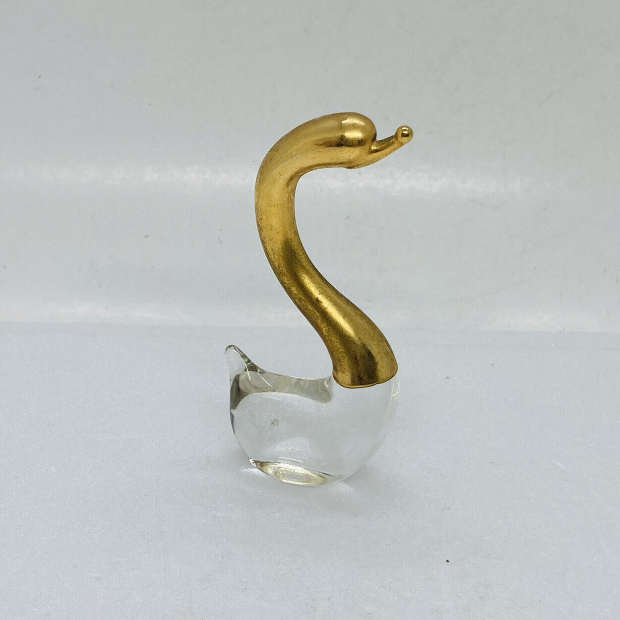 Vintage Brass & Glass Swan Brid Figurine 3.25” Long Neck Tabletop Art Decor 22