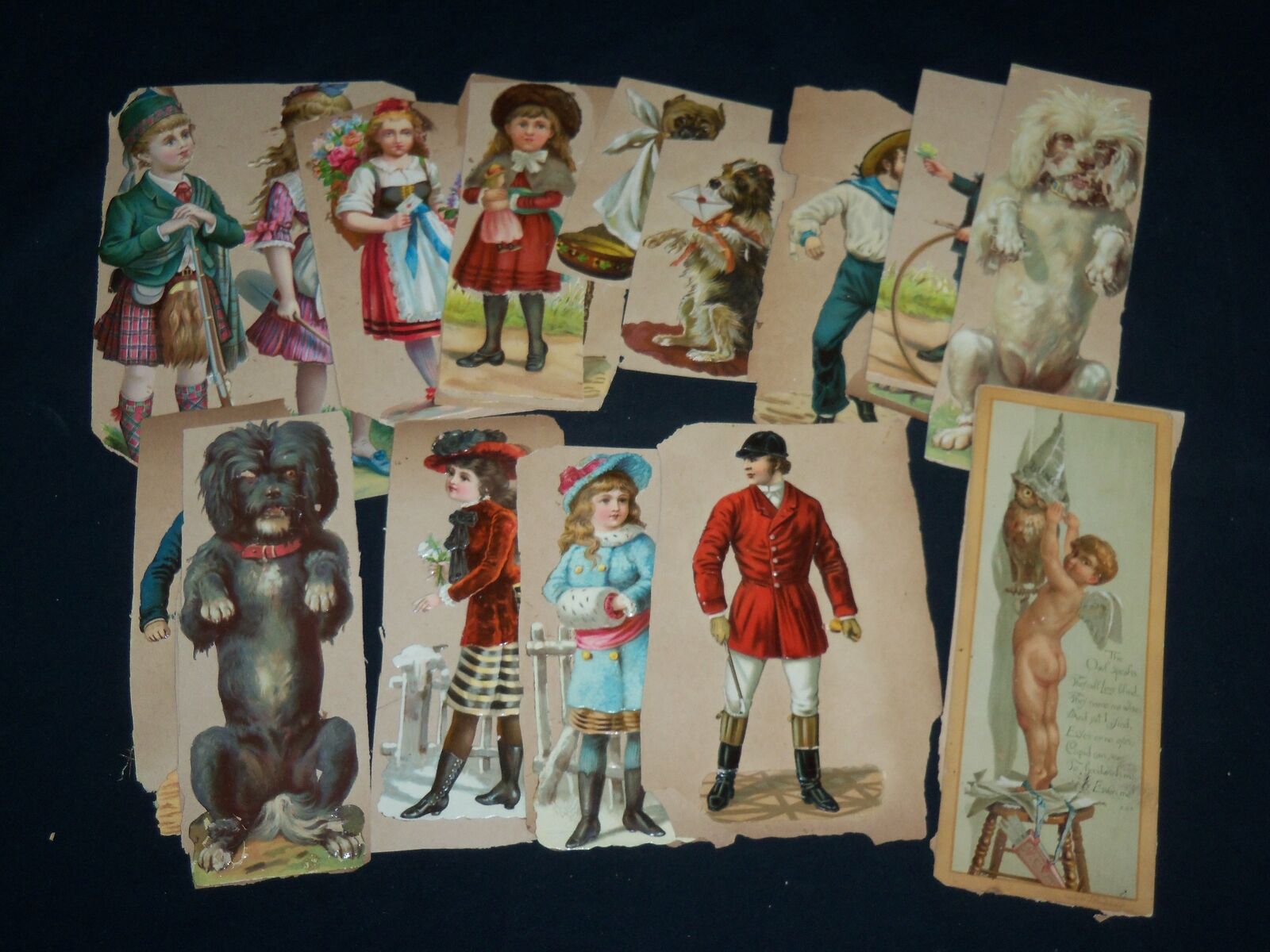 1800'S VICTORIAN CUT-OUTS LOT OF 17 - COLOR - DOGS - J 6853