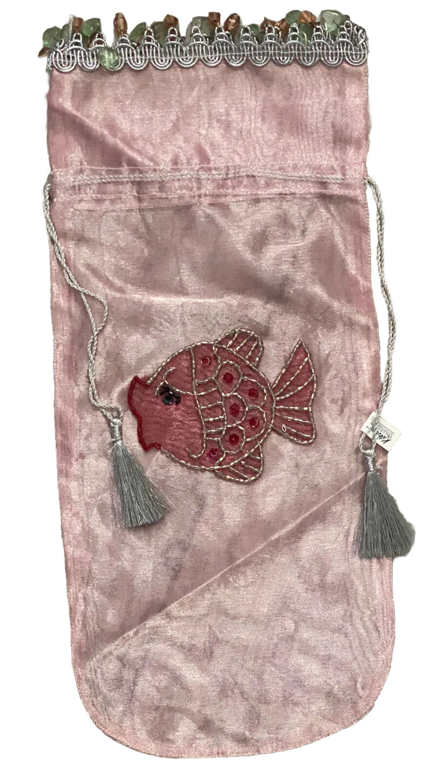 Giant Organza Bag Katherine's Collection sequin PINK fish ocean Beaded India