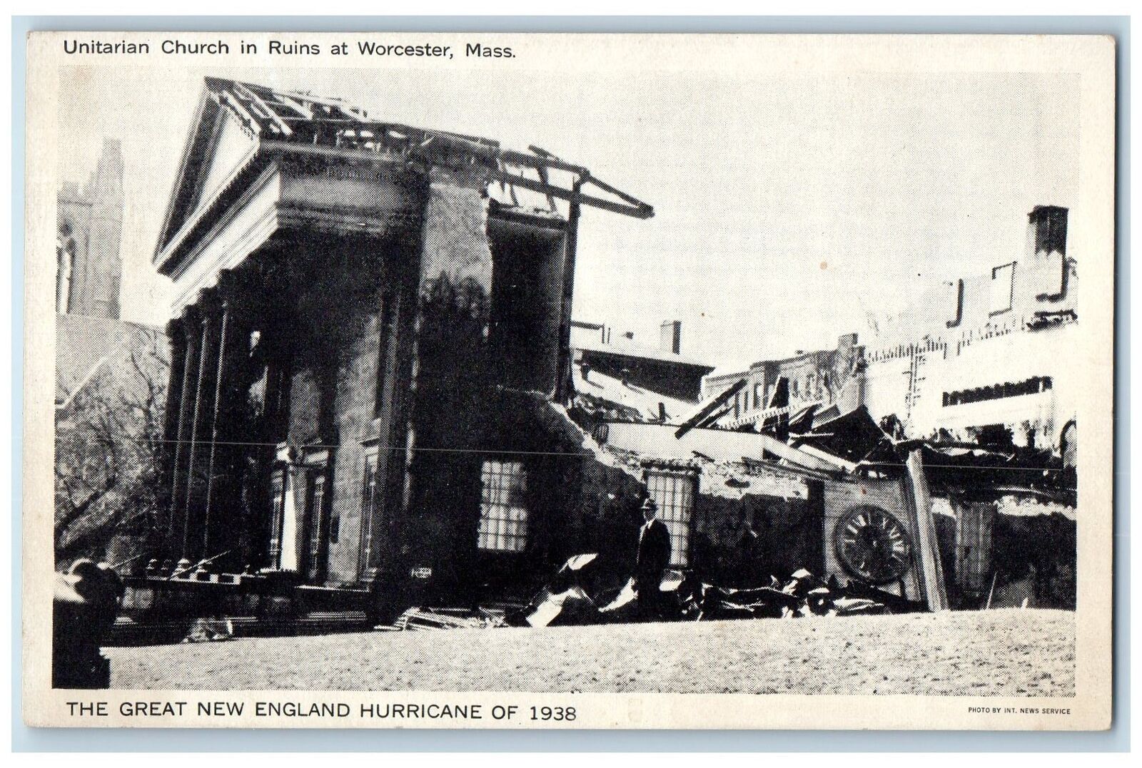c1960's Unitarian Church In Ruins Hurricane Of 1938 At Worcester MA Postcard