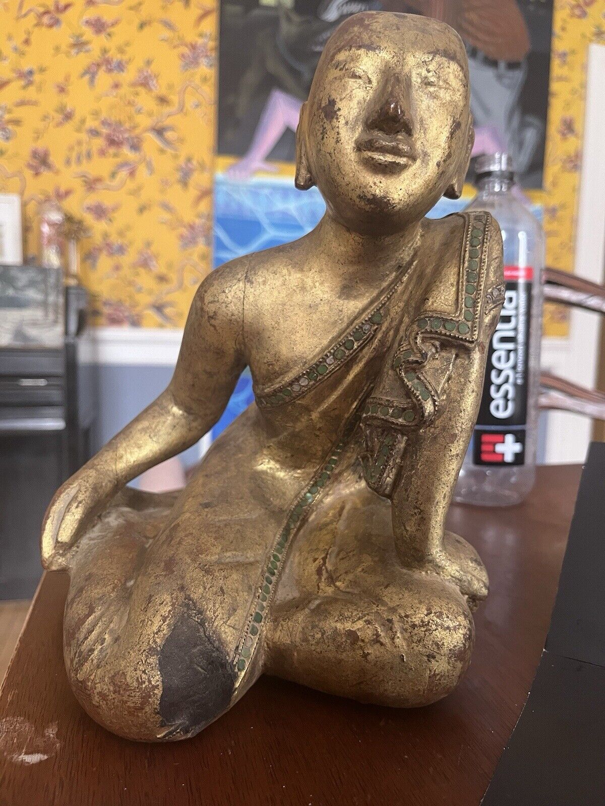 Thai gilt wood seated Monk statue hand carved