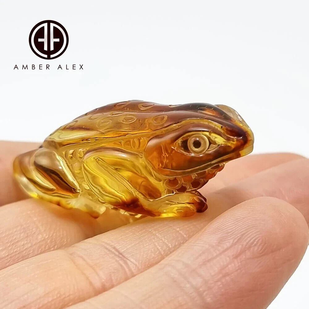 Cognac Amber Carved Frog Figurine