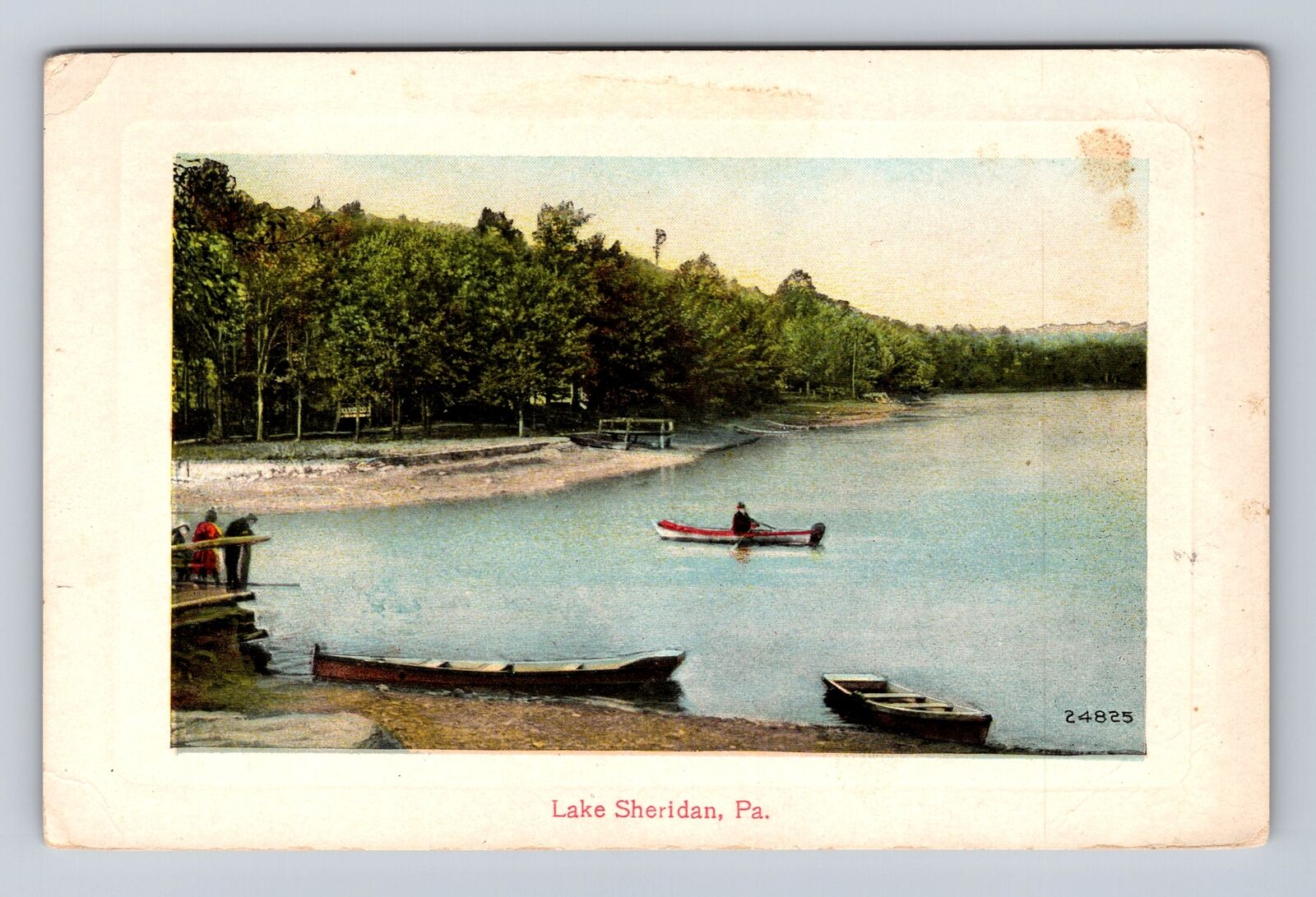 Lake Sheridan PA-Pennsylvania, Fishing on Lake Sheridan, Vintage Postcard