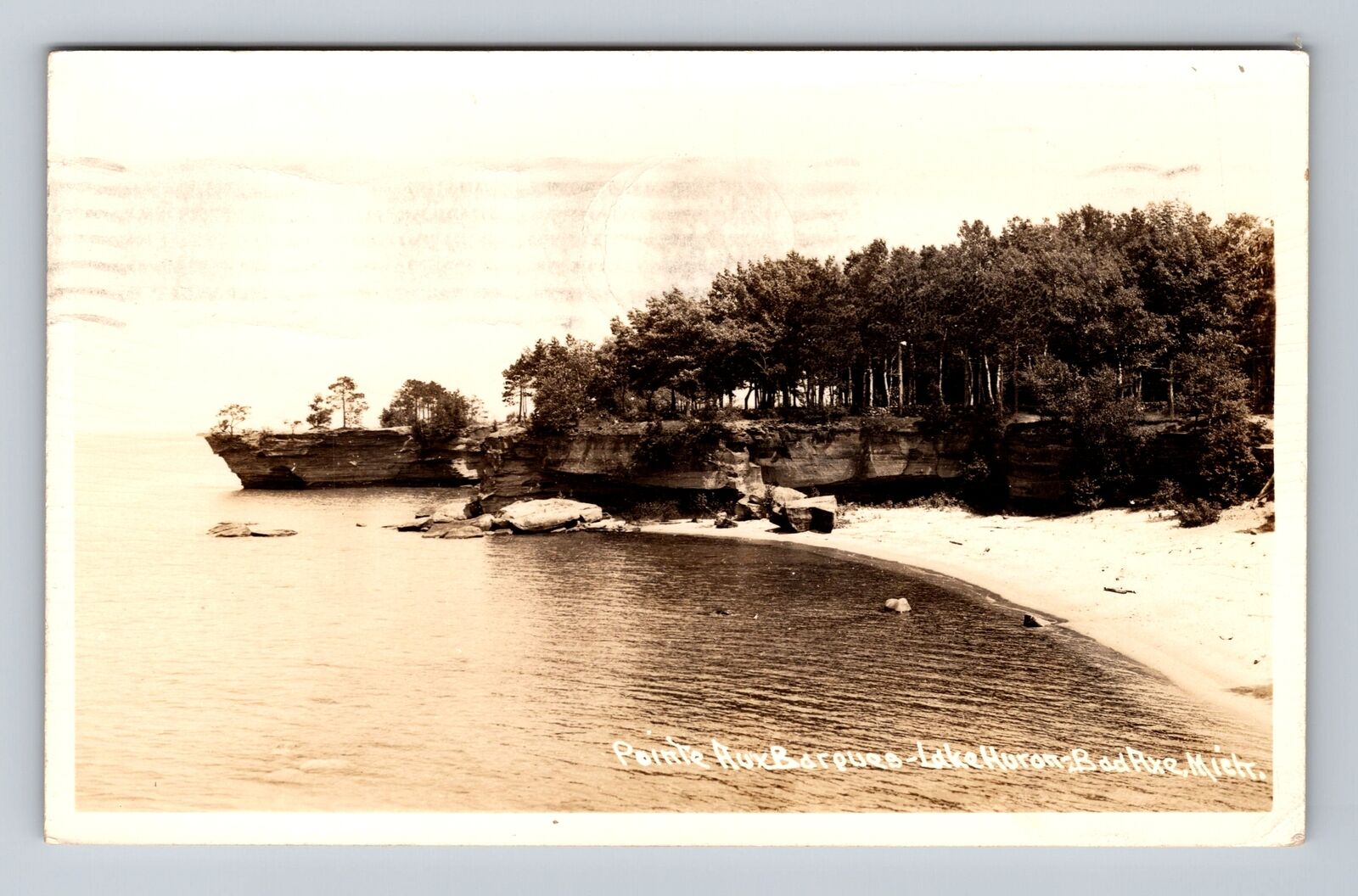 Bad Axe MI-Michigan, RPPC, Pointe Aux Barques, Lake Huron Vintage c1944 Postcard