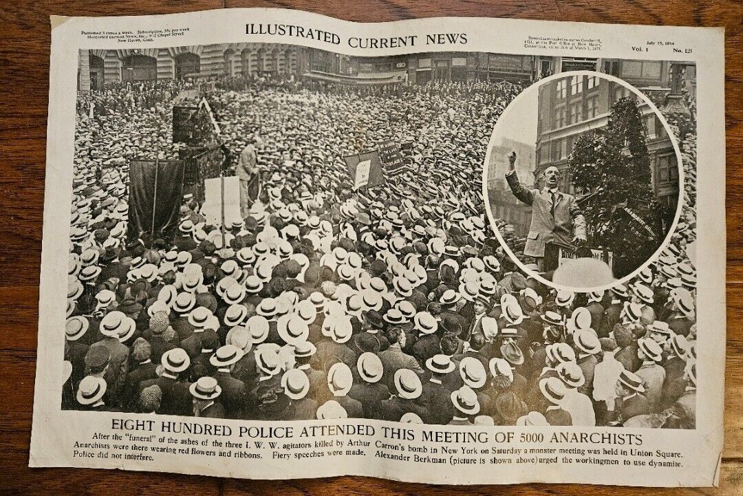 Original 1914 Illustrated Current News Alexander Berkman Anarchists Poster