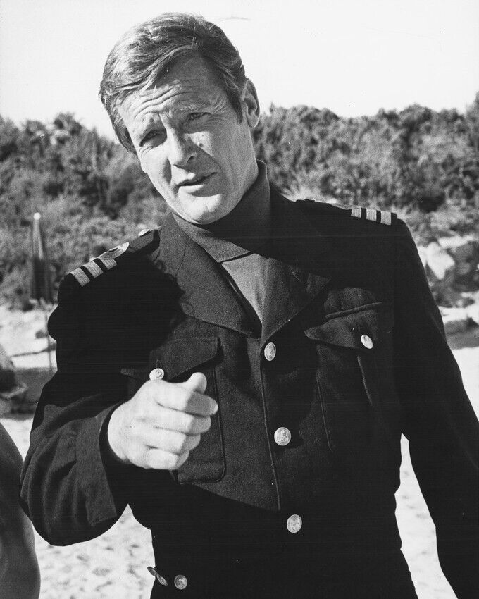 Roger Moore 24x36 inch Poster on set Spy Who Loved Me candid