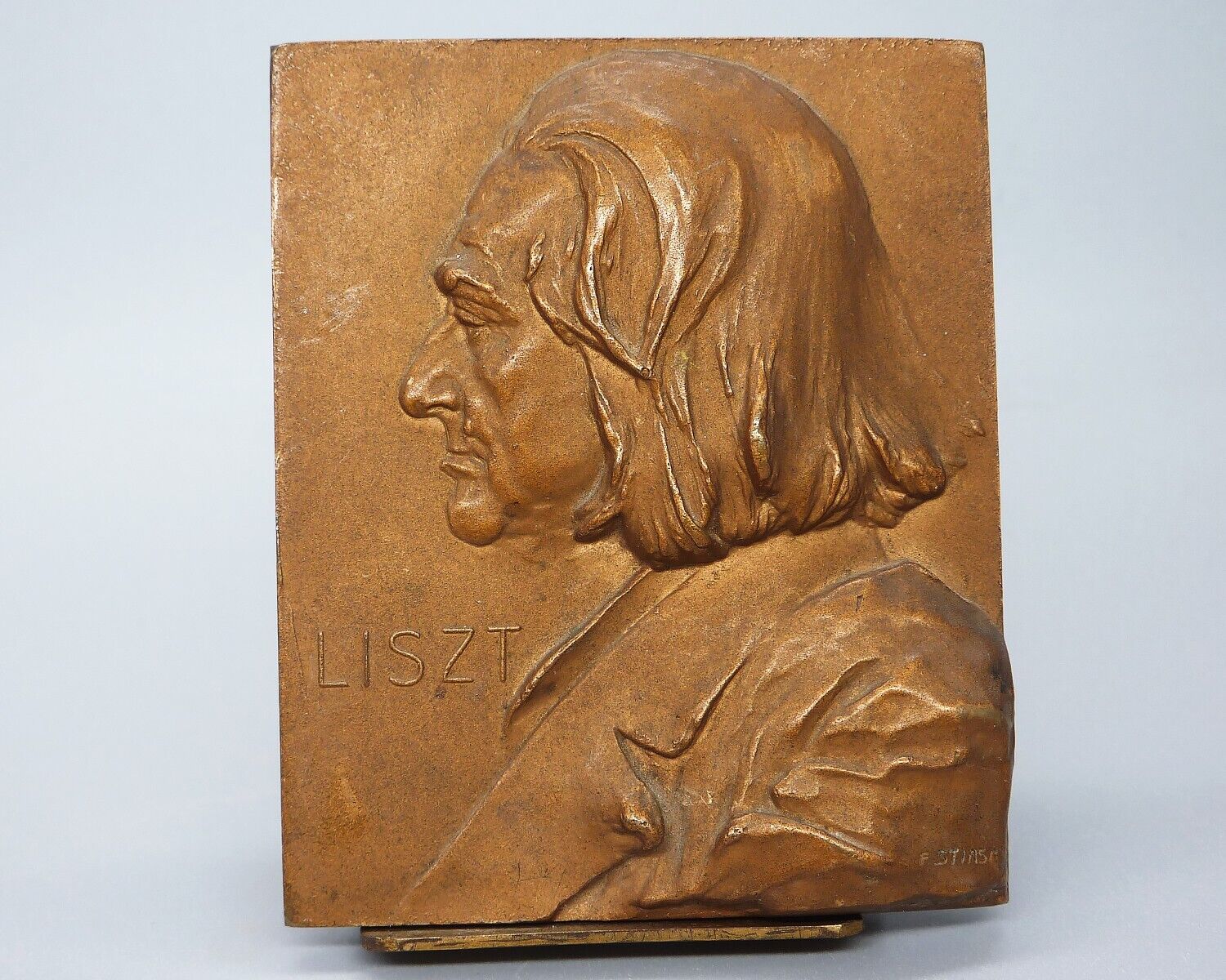 Antique Franz Liszt Mini Bronze Relief by F. Stiase 2 5/8\