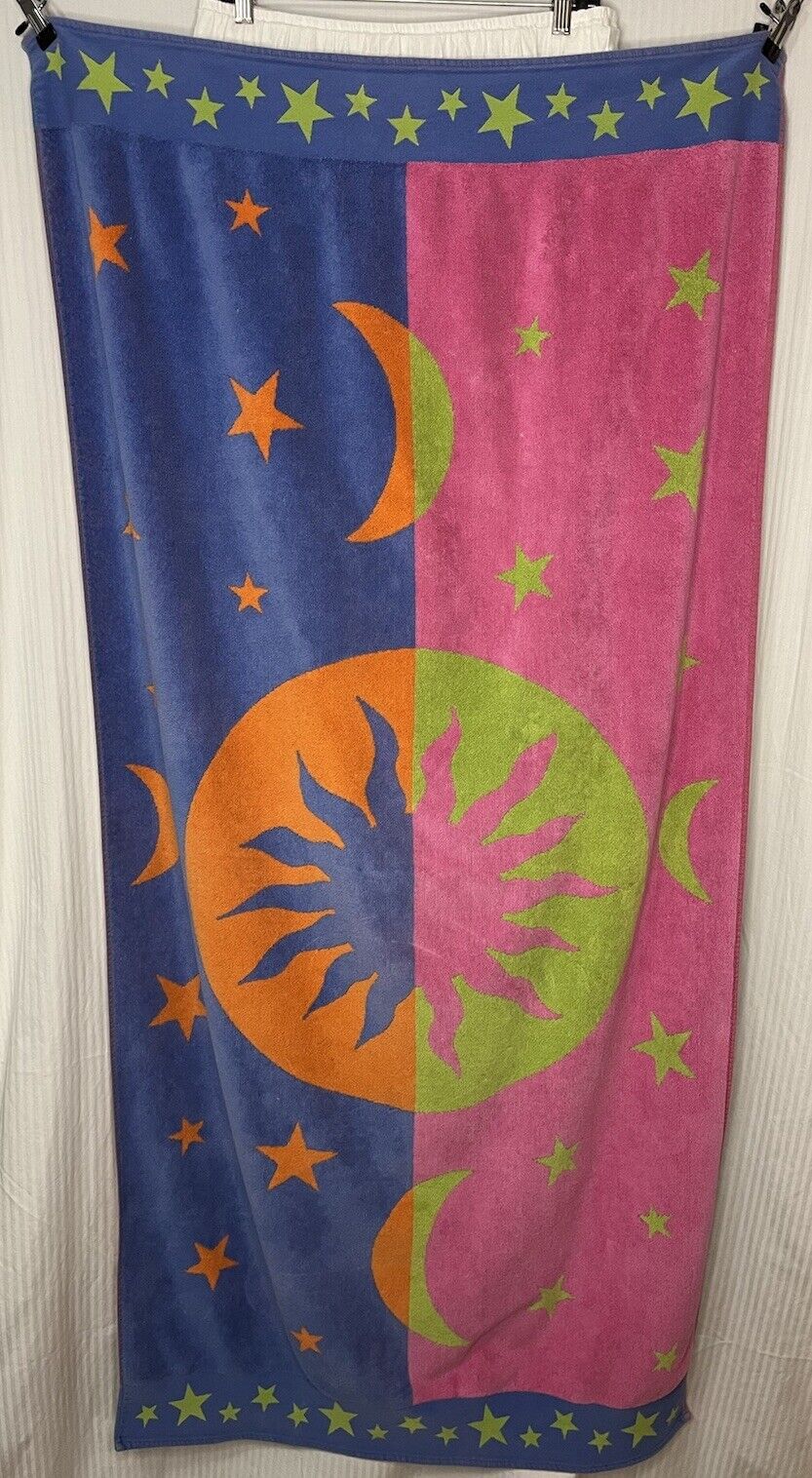 Terri-Tori Beach Towel Vintage Celestial Moon Sun Stars Made In Brazil 29”x60”