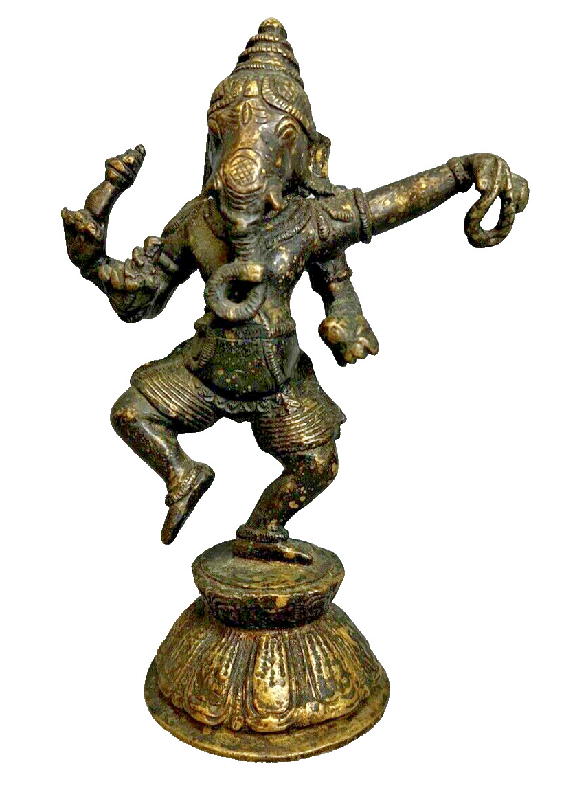 Heavy Vintage Bronze Ganesha - Nritya Ganapati Dancing, 8.5