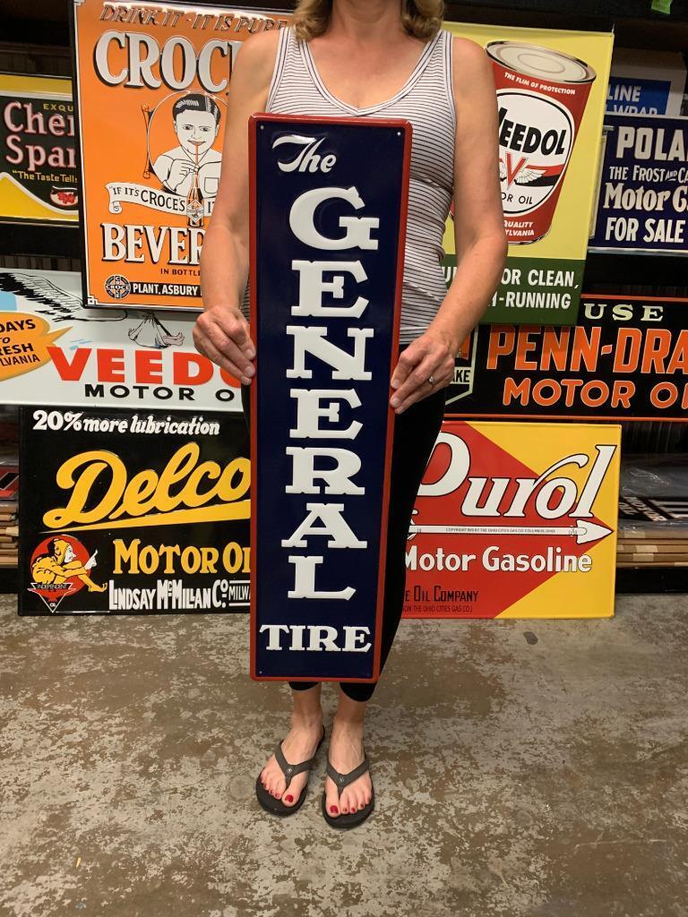 Antique Vintage Old Style Metal Sign General Tires Made in USA