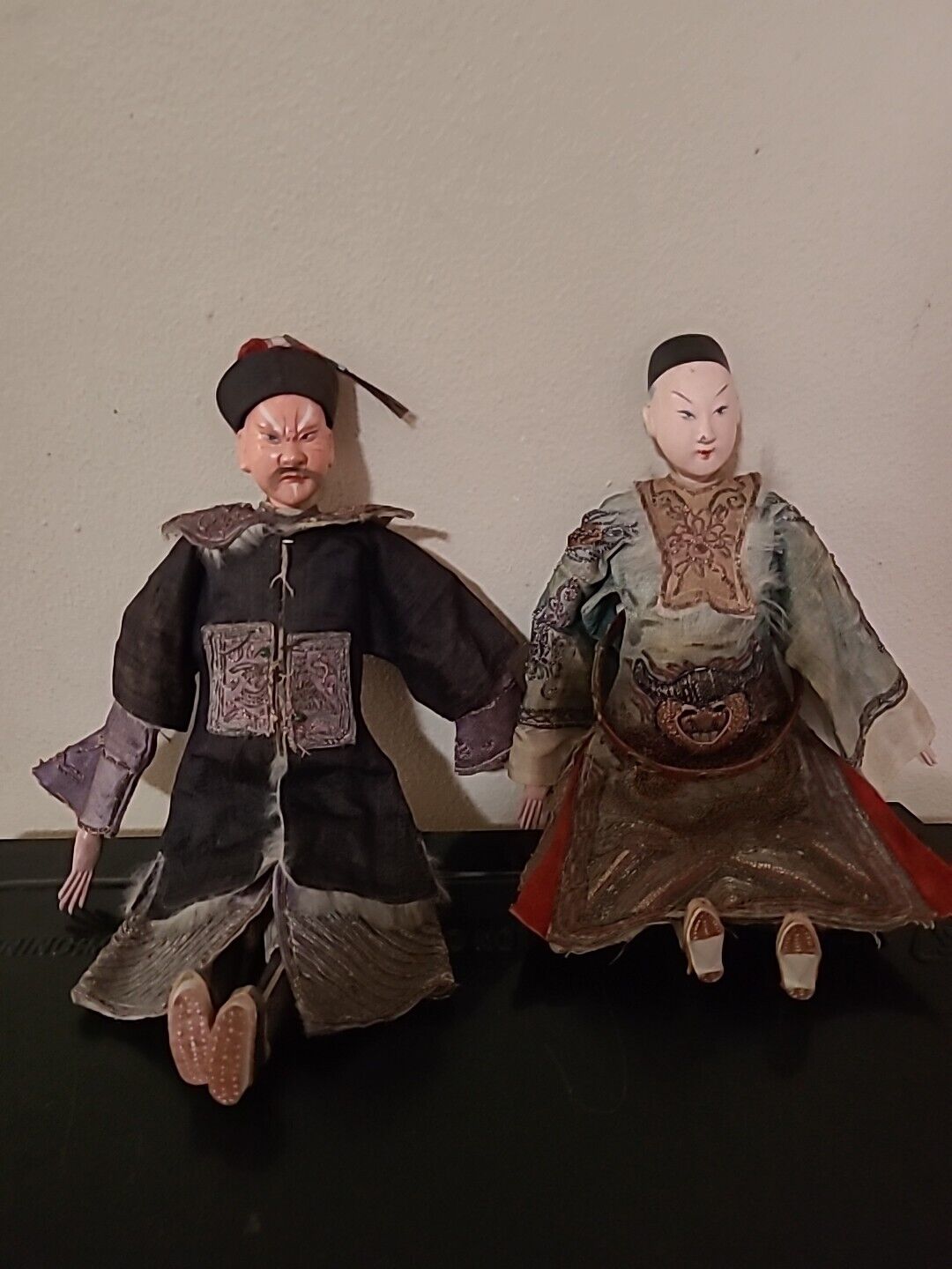 Antique Set of 2 Composition Chinese Dolls