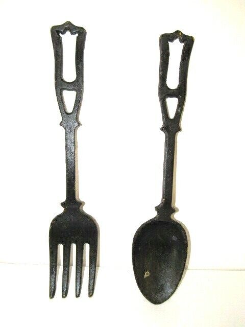 Vintage Wrought Iron Metal Spoon & Fork Kitchen Wall Hanging Decor Oversize 20in