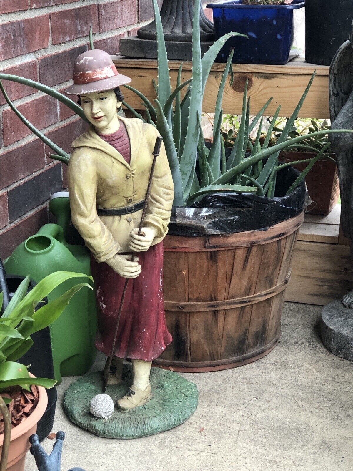Vtg Woman Golfer With Golf Club Resin Statue Good Condition Has Character  30”H