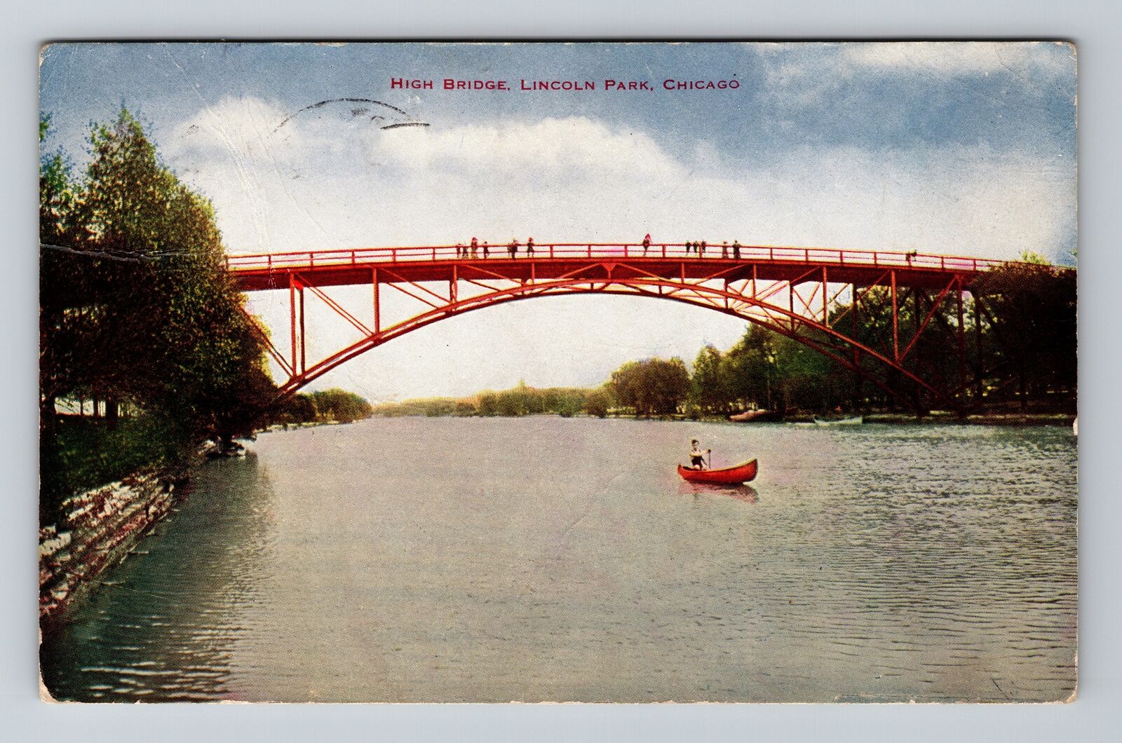 Chicago IL-Illinois, Canoe Under High Bridge, c1913, Vintage Postcard