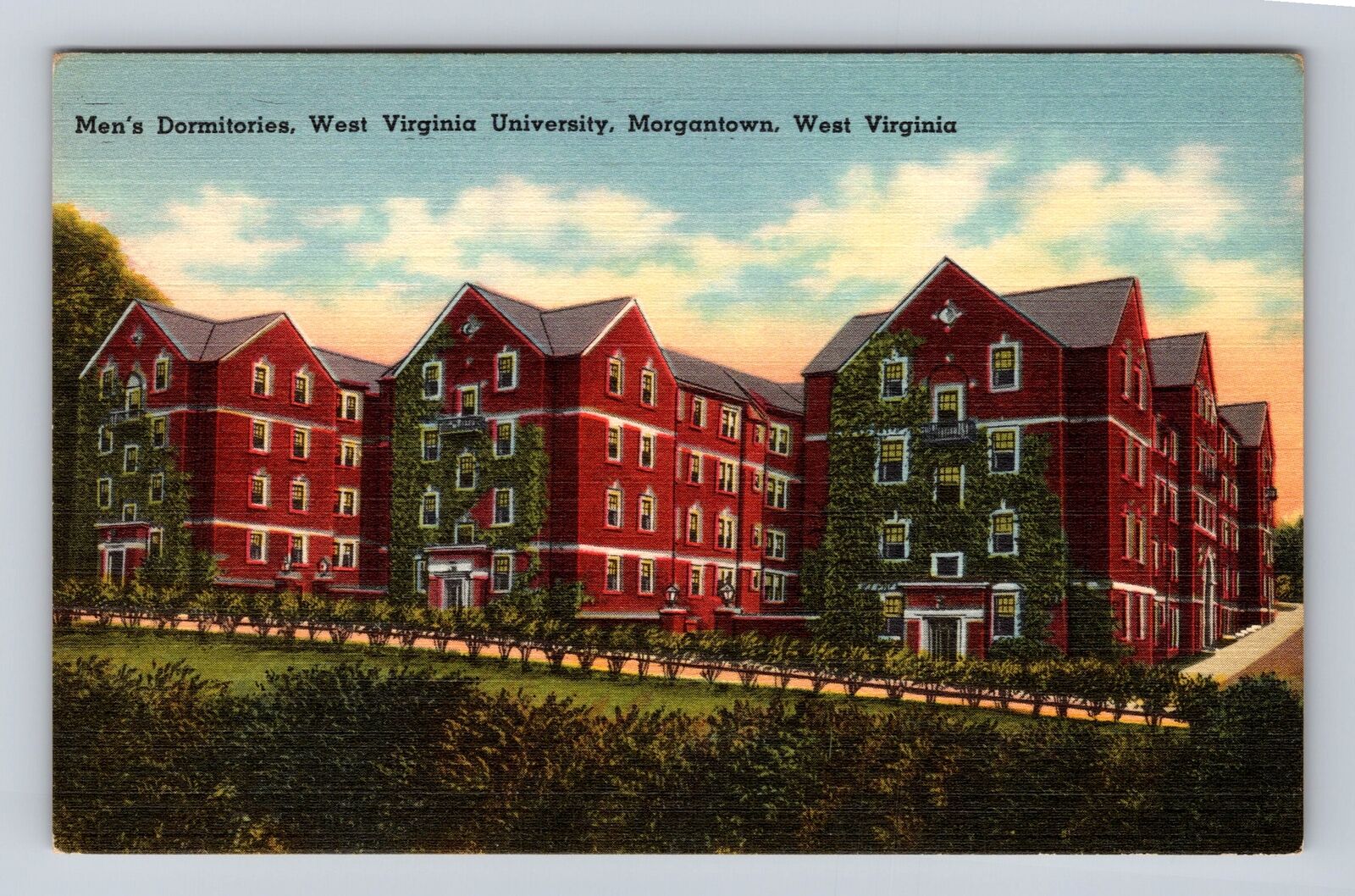 Morgantown WV-West Virginia, Men\'s Dorms, University, Antique, Vintage Postcard