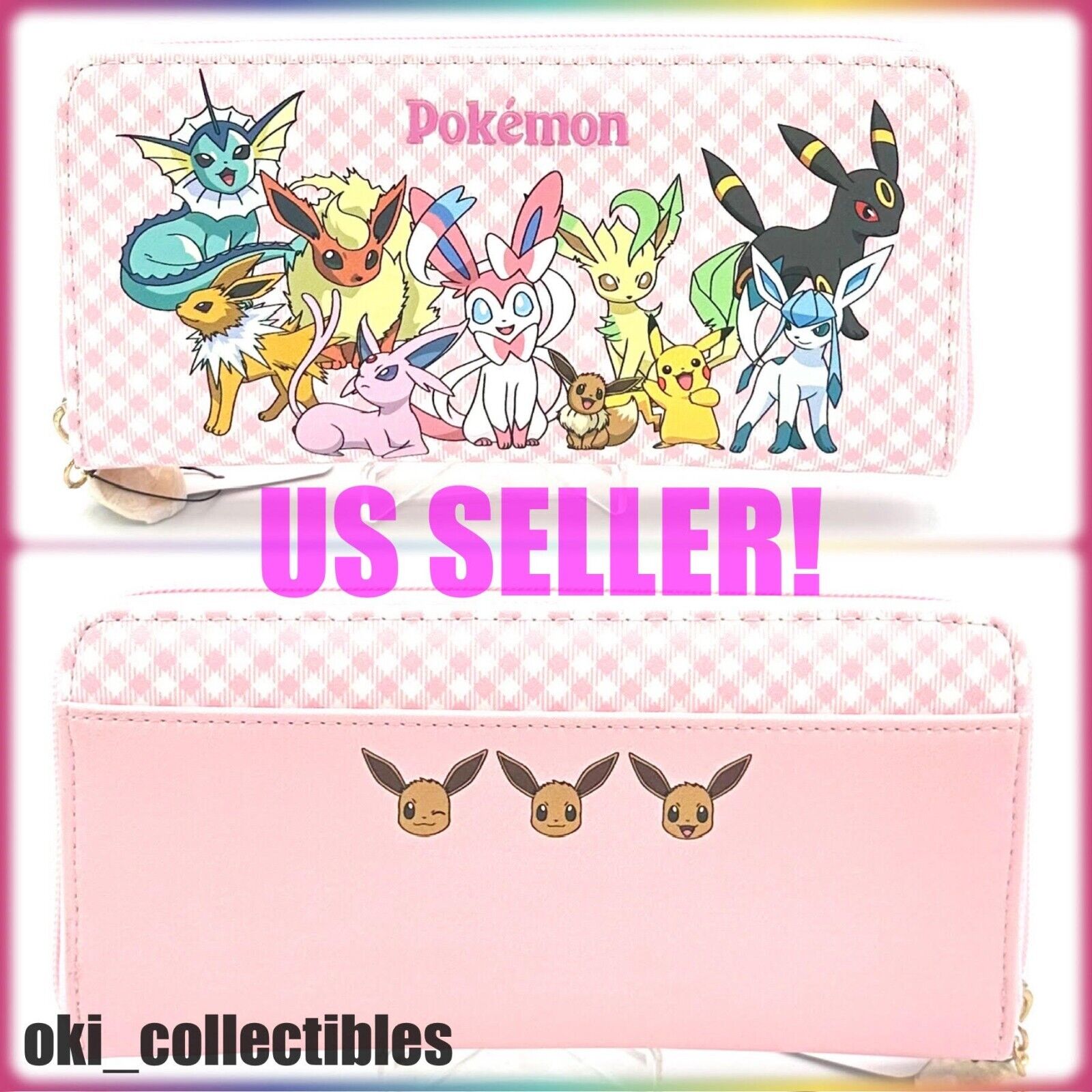 💞 Pokemon Center Japan Checker Long Wallet Purse Accessory Eevee Evolution 💞