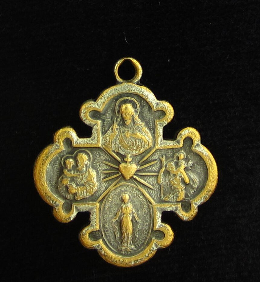 Vintage 4 Way Cross Medal Religious Holy Catholic