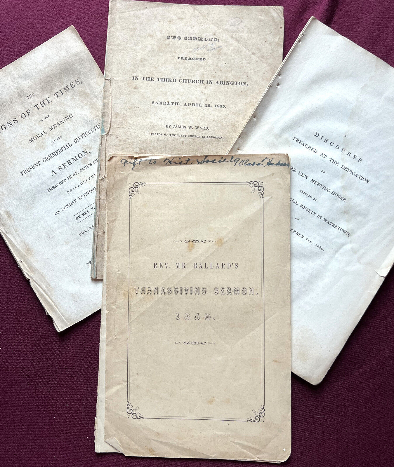 6 Sermons 1835 - 1859, Thanksgiving: Williamstown, Abington, Watertown, Ma, NYC,