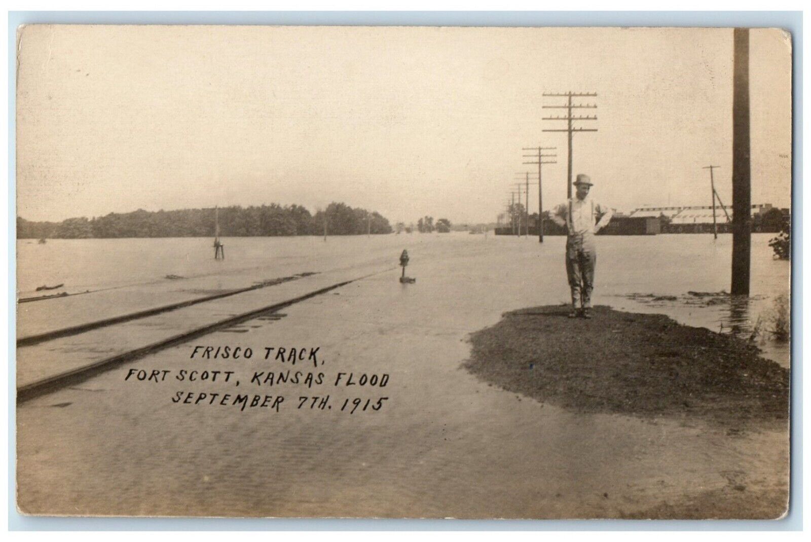 Fort Scott Kansas KS RPPC Photo Postcard Frisco Track Flood Scene 1915 Antique