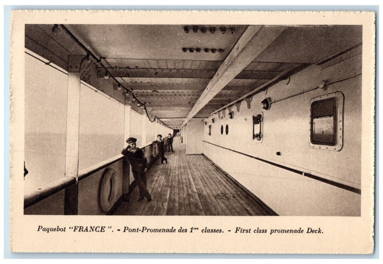 c1940's Paquebot France First Class Promenade Deck Unposted Vintage Postcard