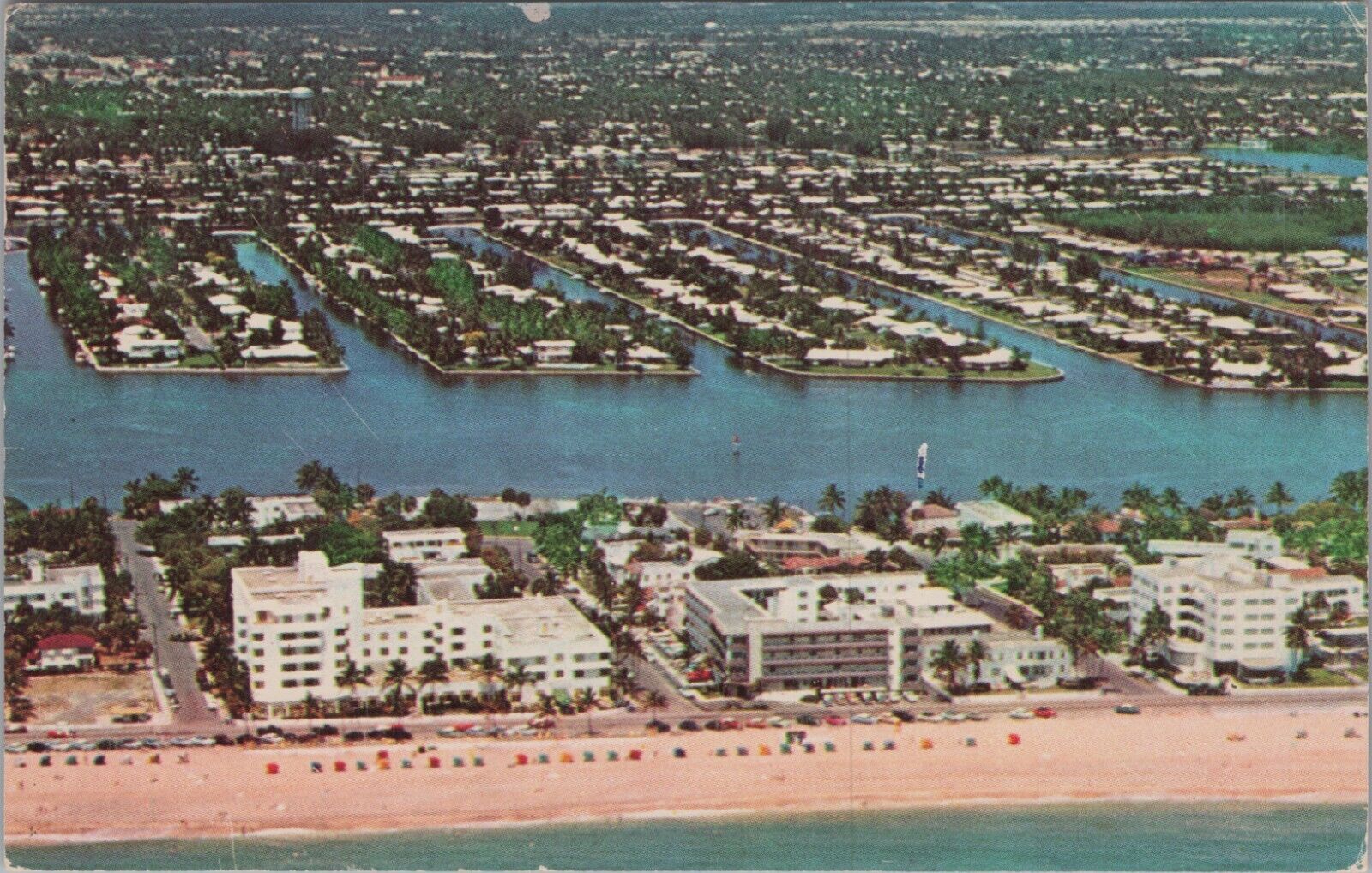 MR ALE ~ Aerial Beach and Hotels Ft. Lauderdale, FL Florida 1957 Postcard 8080.1