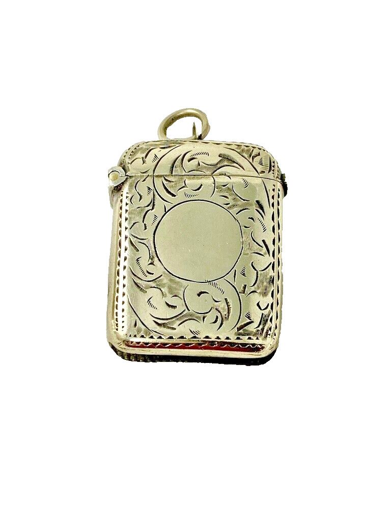 Silver-Plate Match Safe Vesta Case Chatelaine Watch Fob Pendant Antique