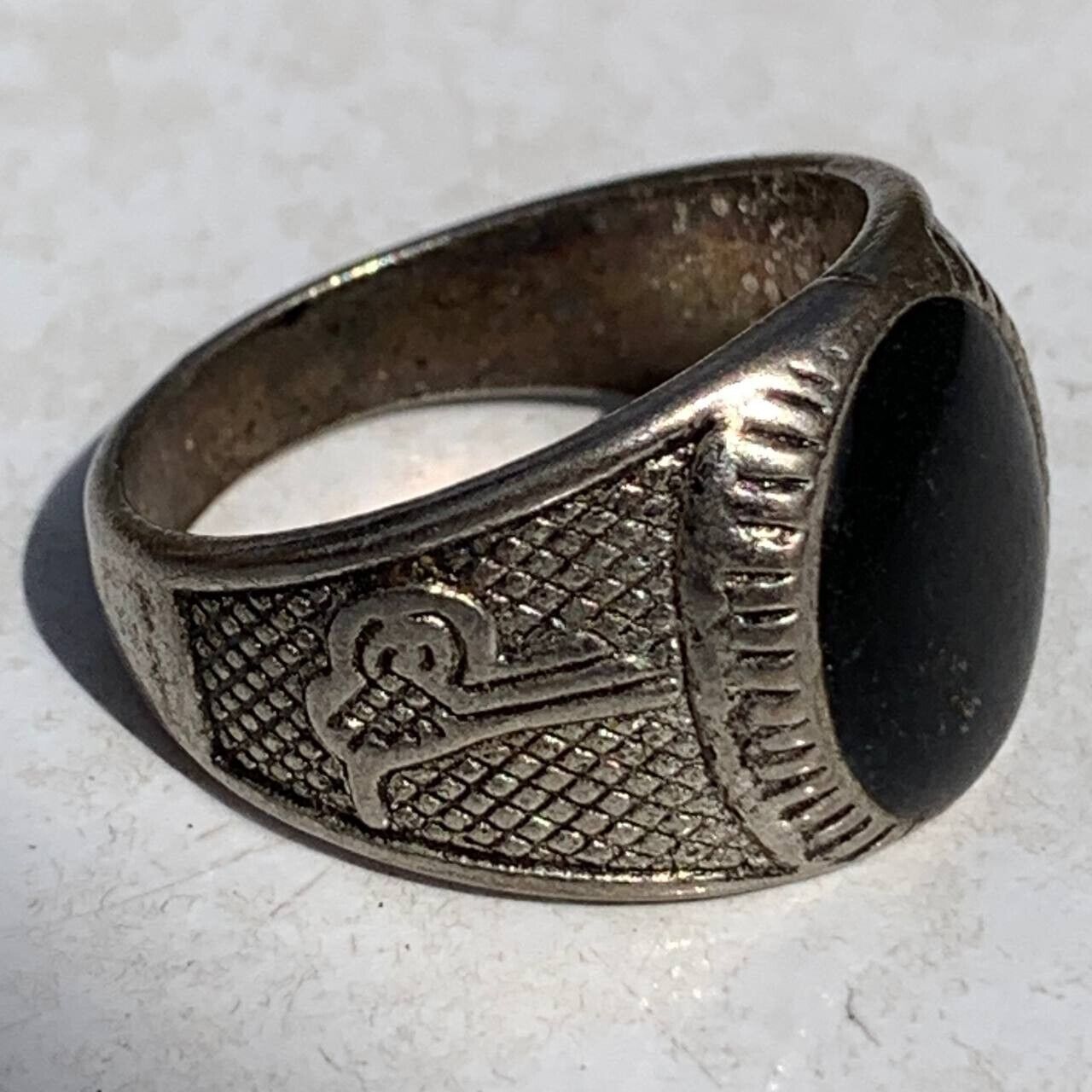 ANCIENT VERY STUNNING RARE ROMAN SILVER COLOR BRONZE BLACK STONE RING AUTHENTIC