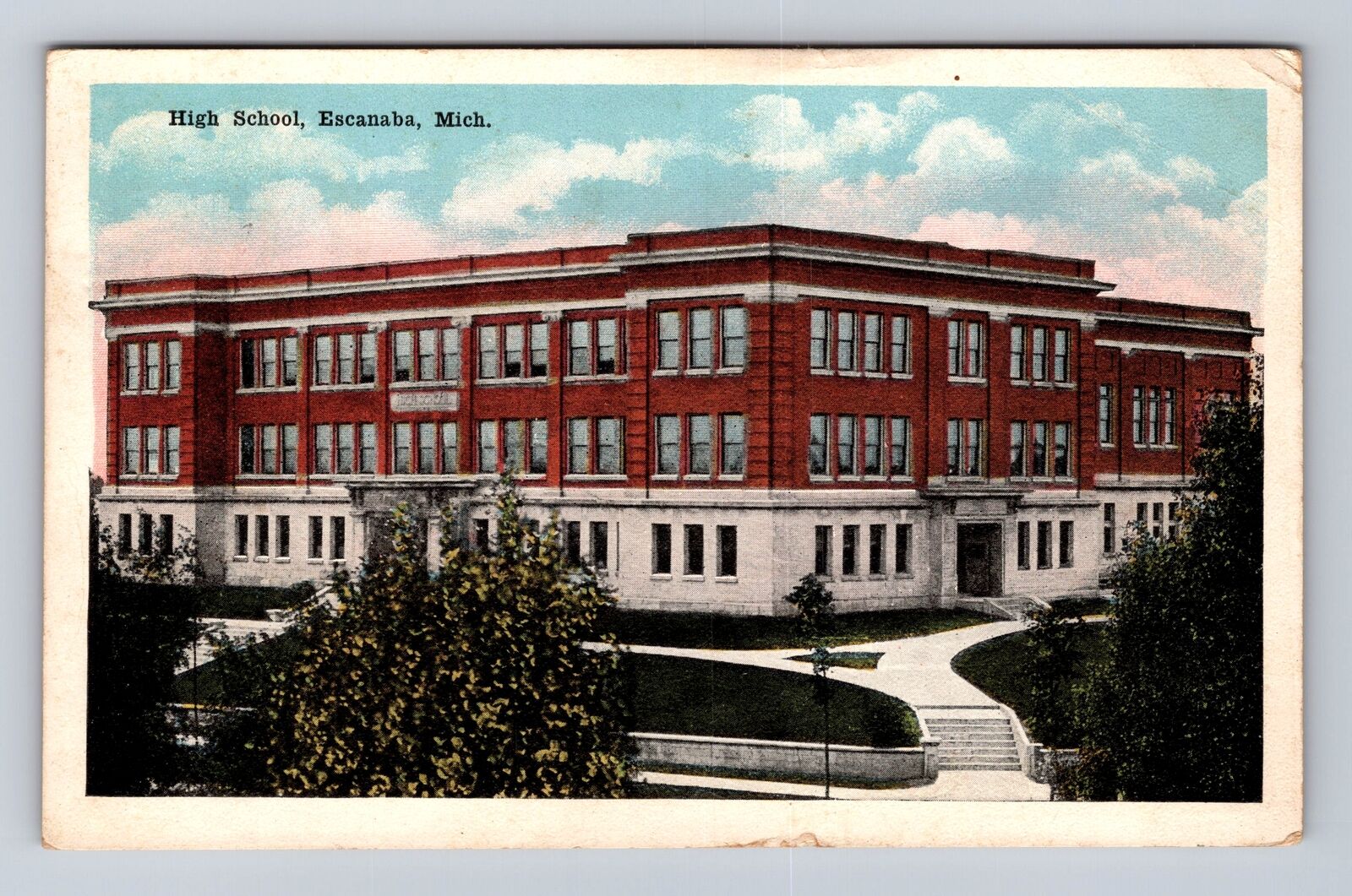 Escanaba MI- Michigan, High School, Antique, Vintage c1920 Souvenir Postcard