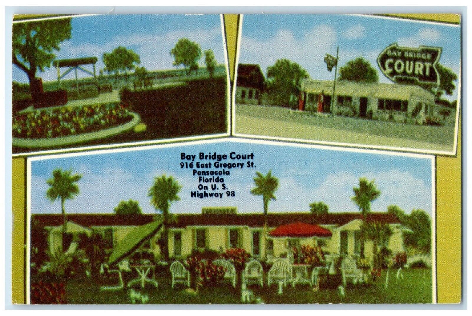c1960 Bay Bridge Court Modern Brick Stucco Pensacola Florida FL Vintage Postcard