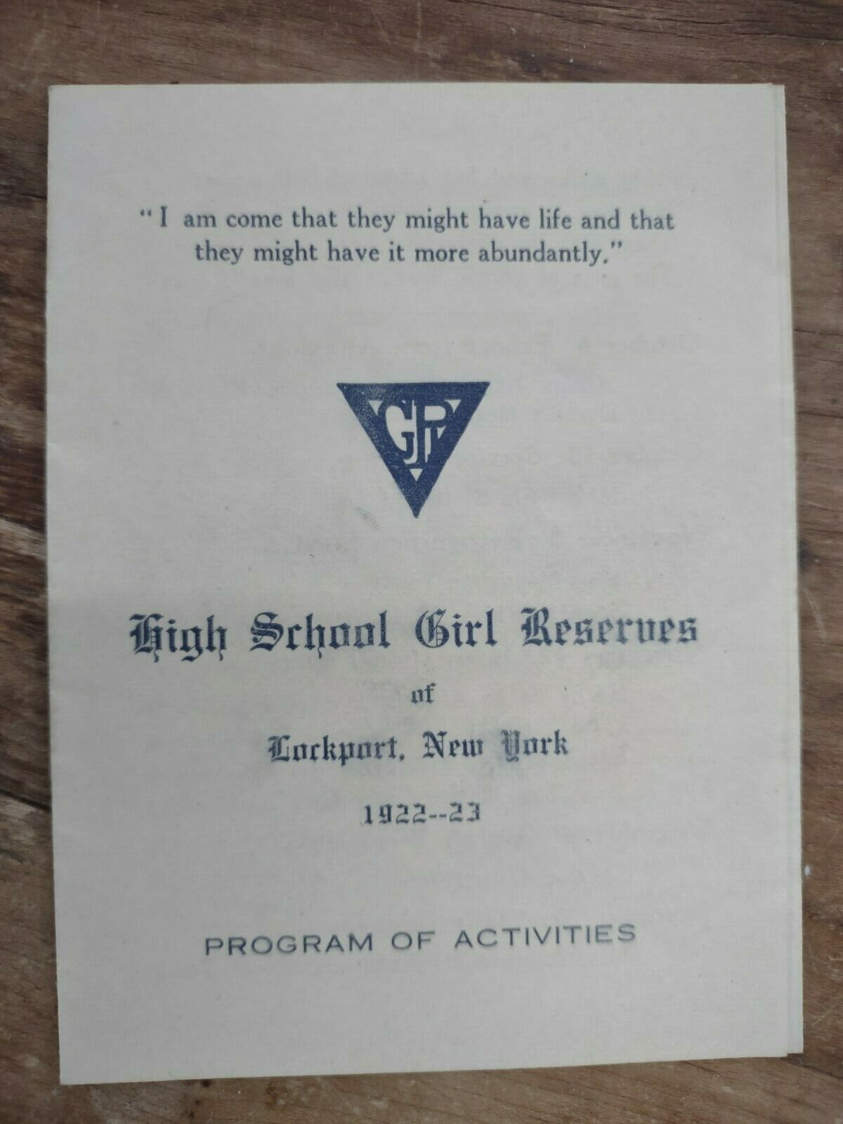 1923 Lockport NY High School Girl Reserves Fold Out Program