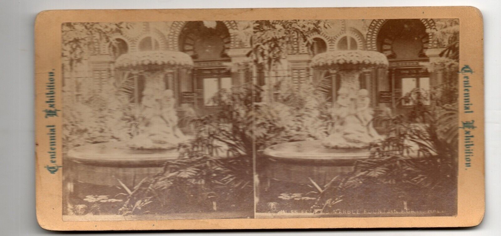 Stereoscope Card - 1876 Centennial Exhibition Miss Foley's Marble Fountain
