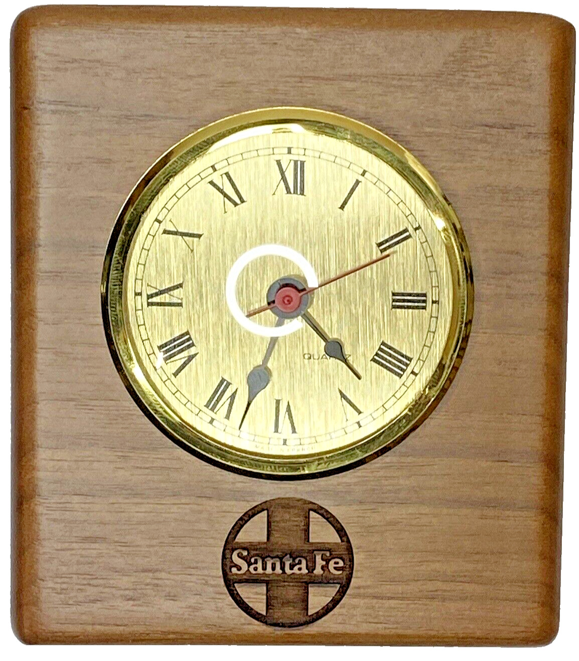 Santa Fe Railways Executive Desk Clock Wood 70mm Qtz Analog New Batt Works- VTG