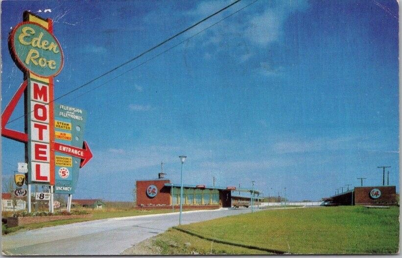 1954 WINNIPEG Manitoba Canada Postcard EDEN ROC MOTEL Pembina Highway Roadside