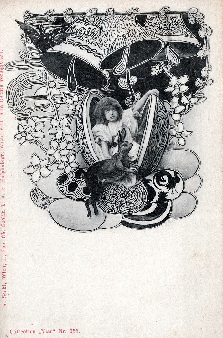 Girl, Rabbit And Bells Postcard - udb (pre 1908)