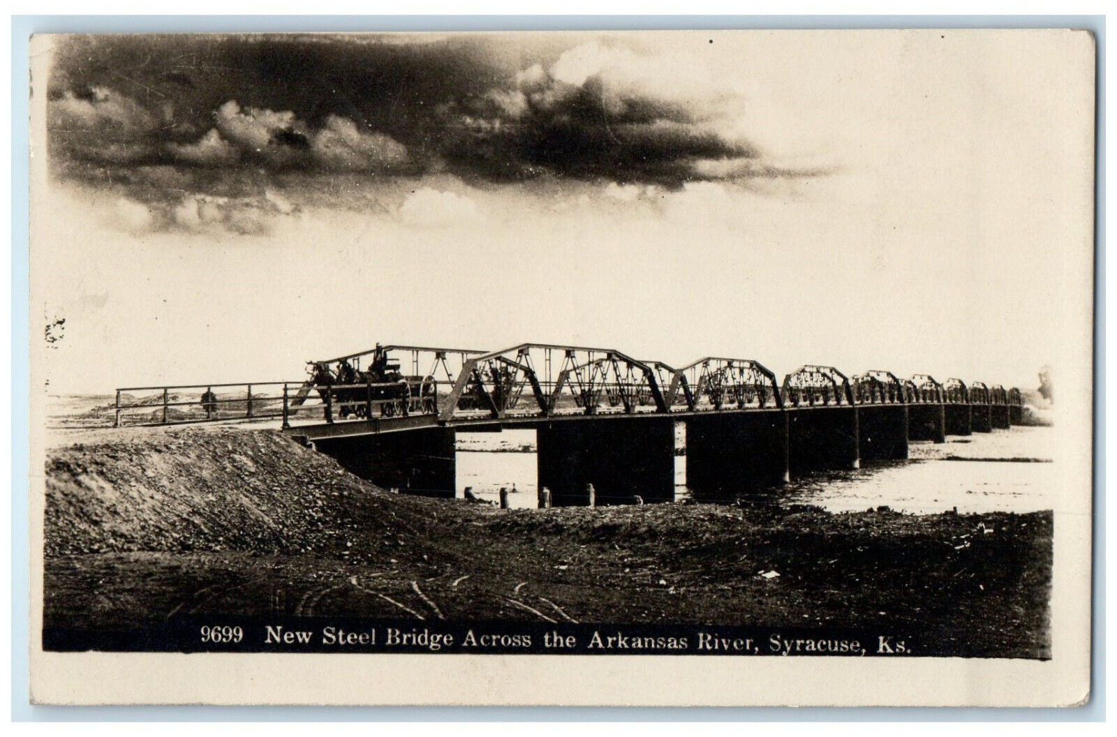 Syracuse Kansas KS RPPC Photo Postcard Steel Bridge Across Arkansas River 1917