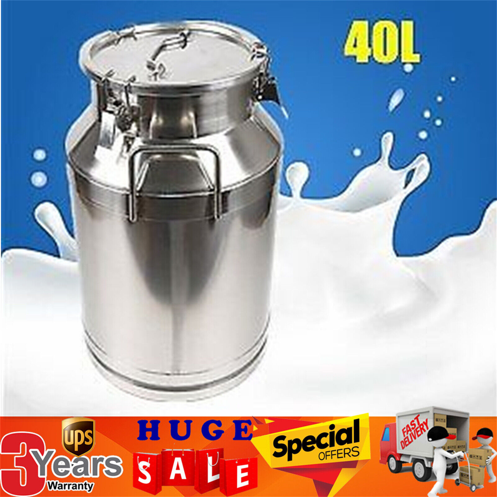 40L/10.56 Gallon 304 Stainless Steel Milk Can - Heavy Duty Milk Jug Milk Bucket 