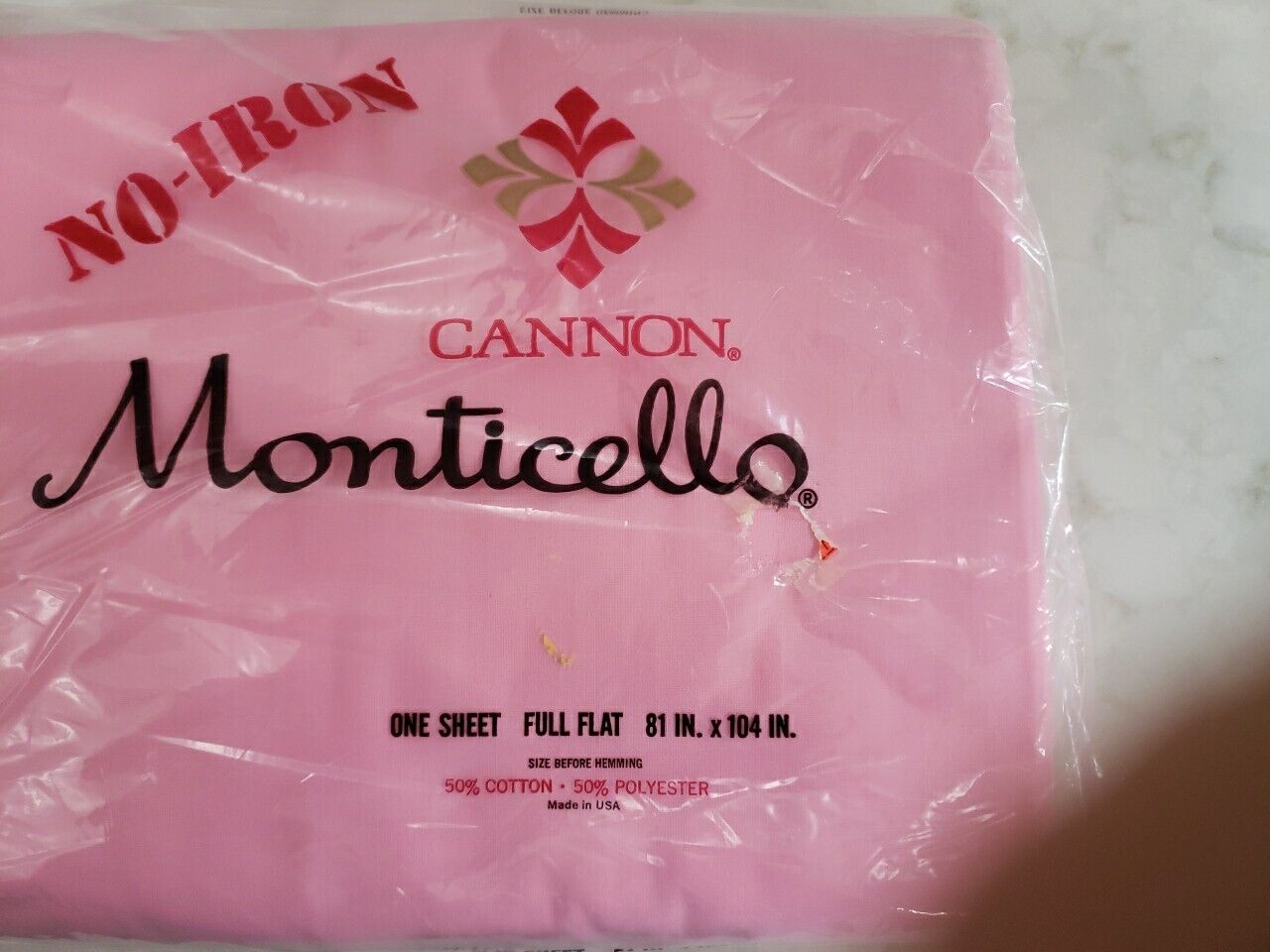 New Vintage CANNON Monticello PINK No Iron Muslin Full Size Flat Sheet USA 