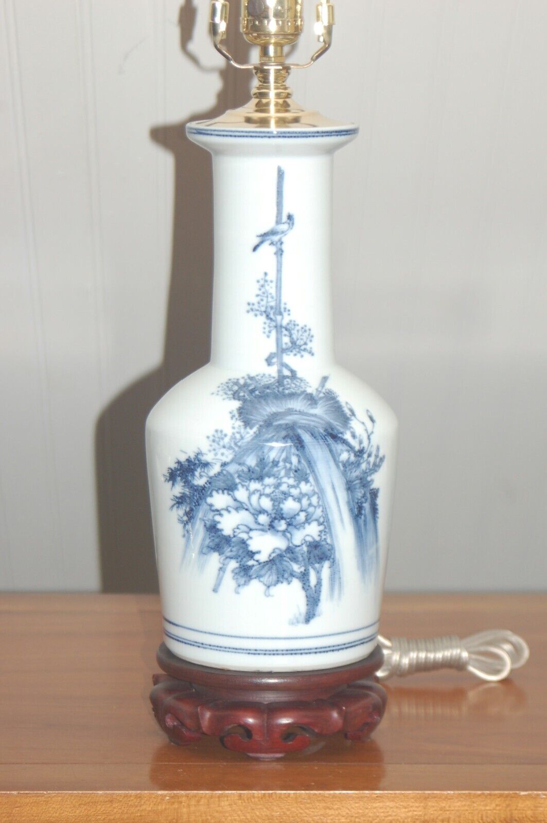 CHINESE PORCELAIN LAMP Vintage Vase Blue & White Brass Asian Ming Qing Style