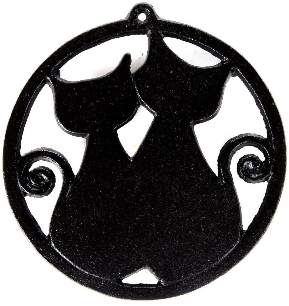 Cast Iron Trivet, Round Trivet with Two Cat Silhouettes