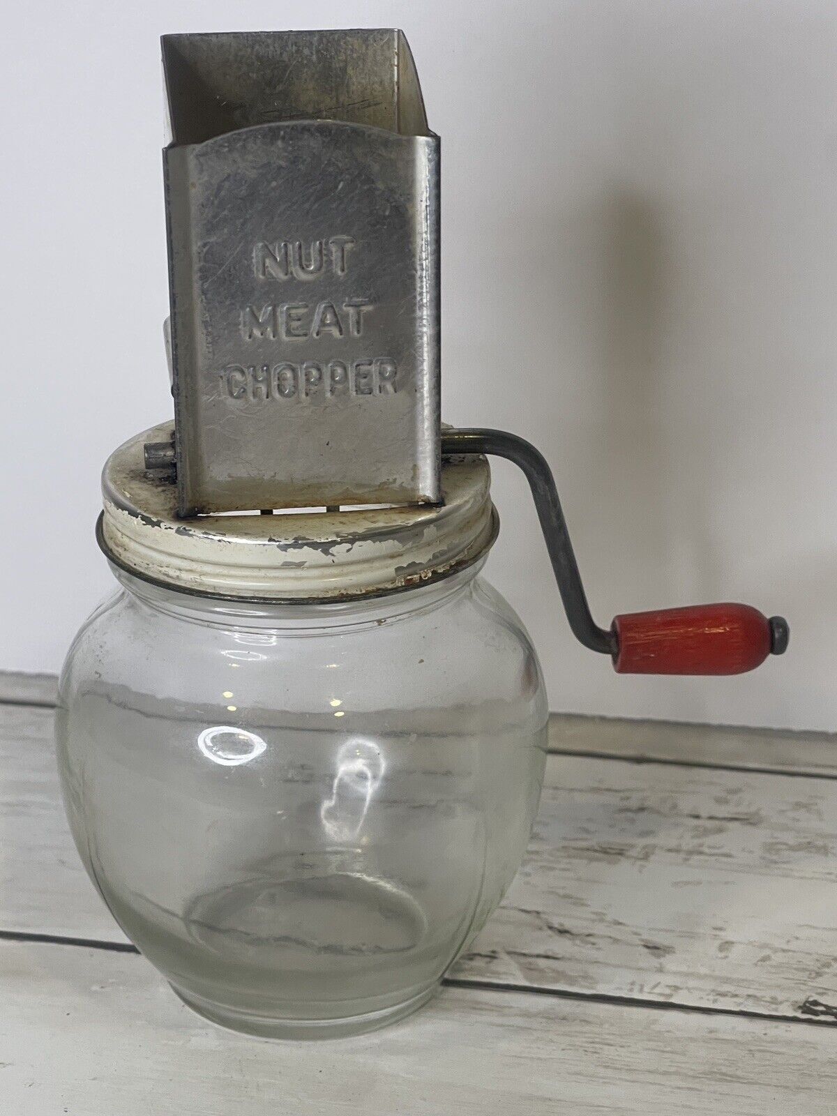 Hazel Atlas Glass Jar Nut Meat Chopper Vintage Primitsve Kitchen Tool | Antique