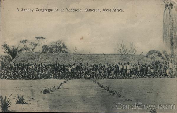 Cameroon A sunday congregation at Yebekolo,Kamerun,West Africa. Postcard Vintage