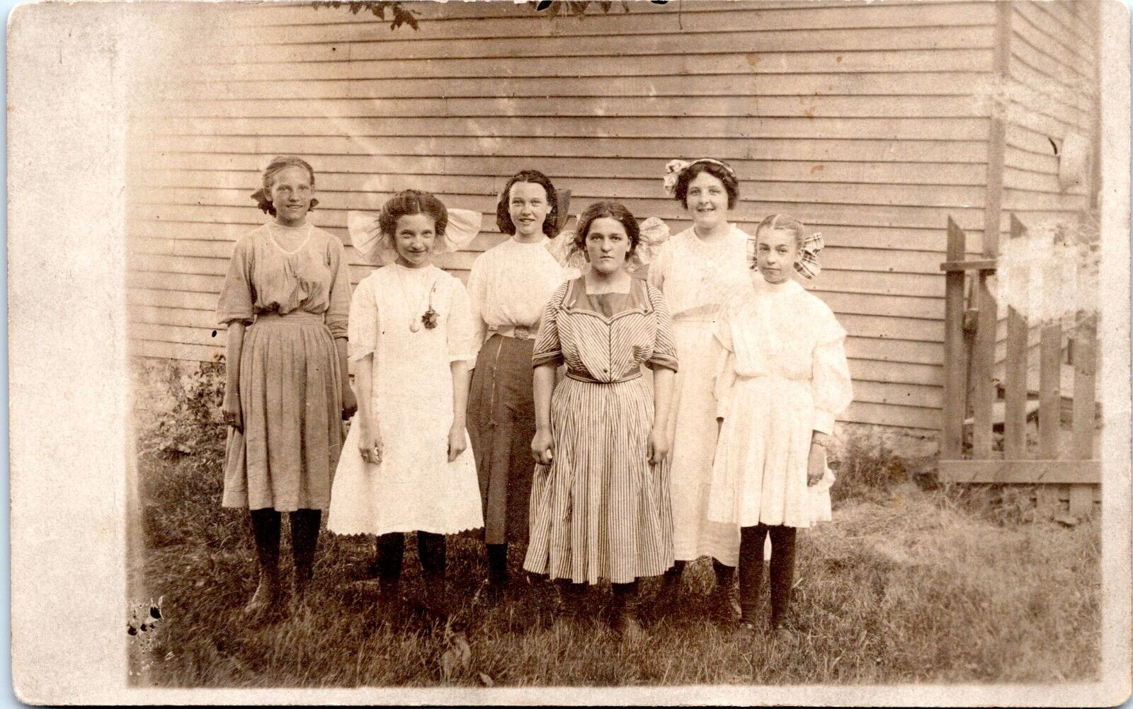RPPC Girls in Big Bows, Meyer School 1911 - Photo Postcard