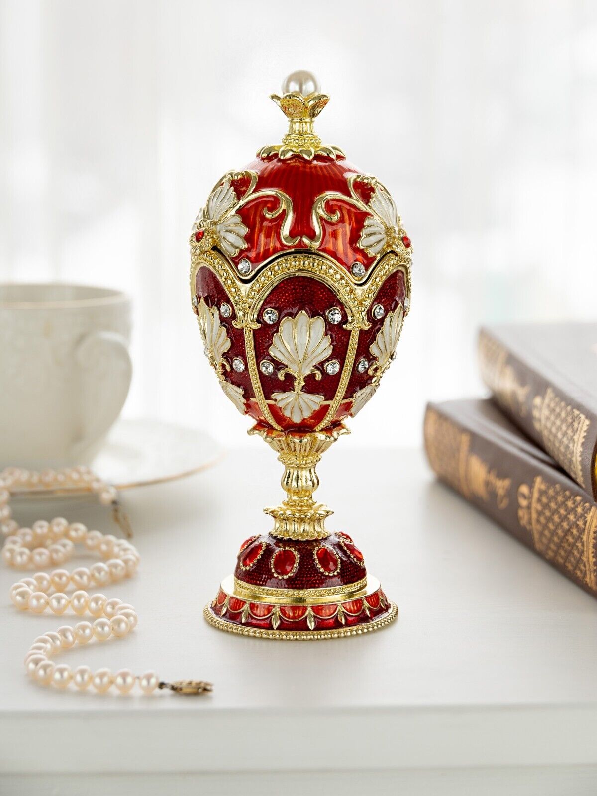 Keren Kopal Red music Egg  Trinket Box Decorated with Austrian Crystals