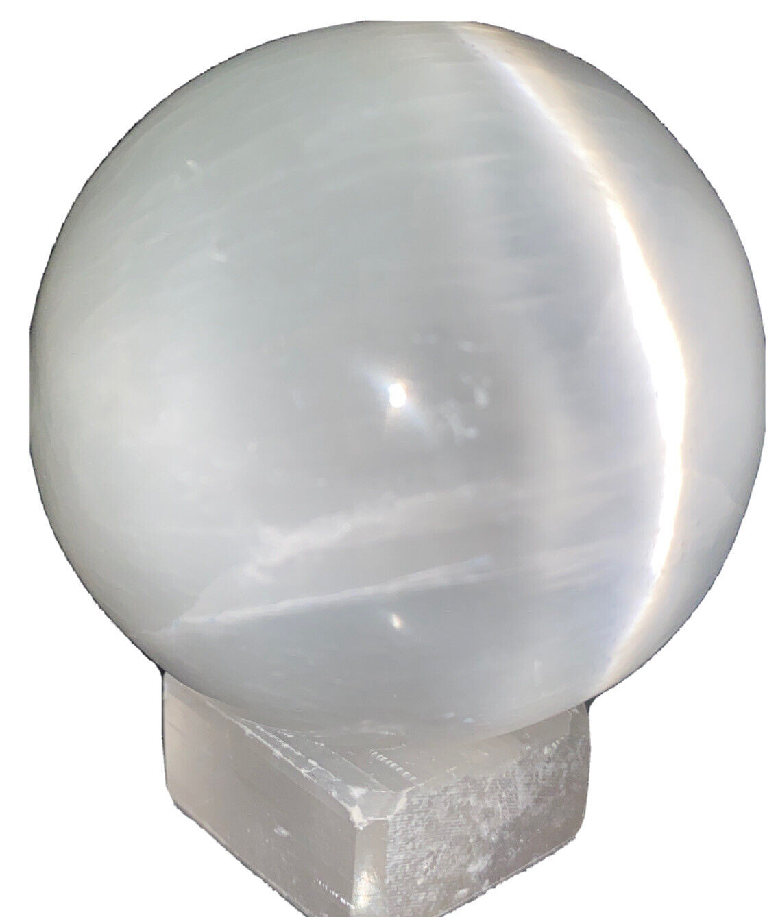 3 inch selenite sphere with selenite stand