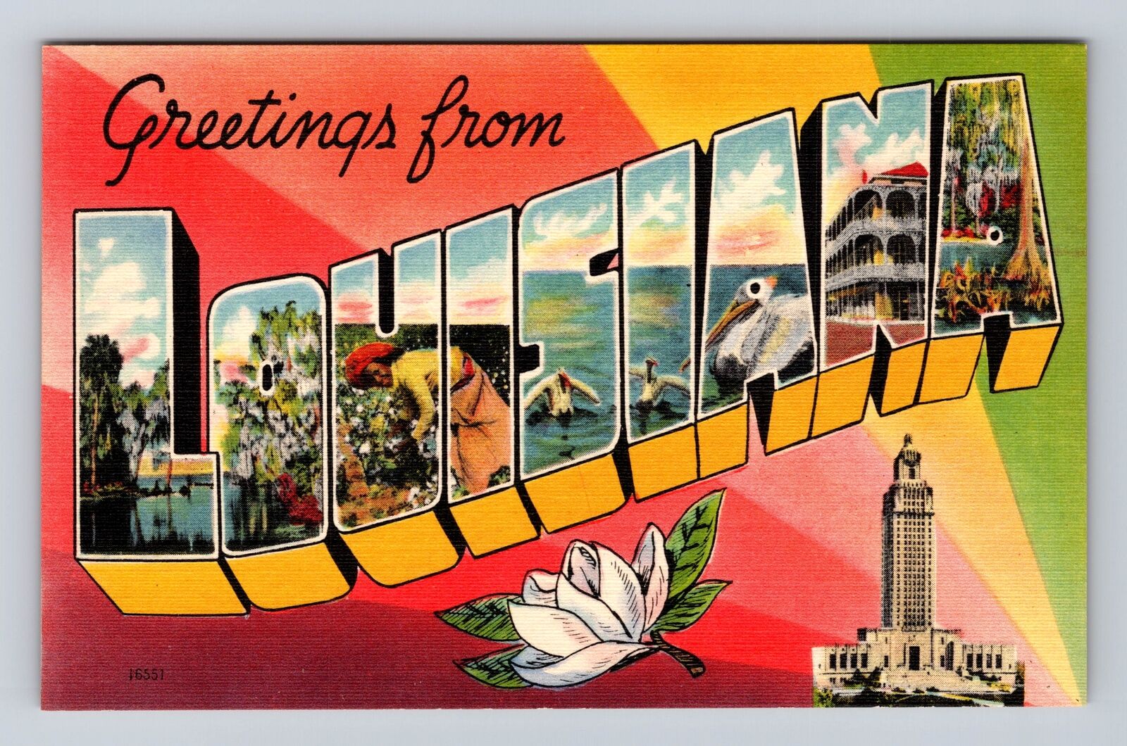 LA-Louisiana, LARGE LETTER GREETING Vintage Souvenir Postcard